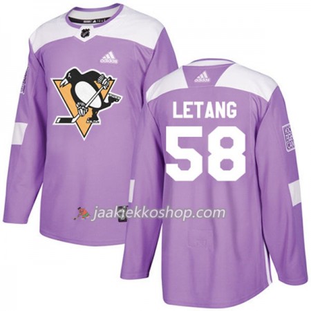 Miehille NHL Pittsburgh Penguins Pelipaita Kris Letang 58 Adidas 2017-2018 Violetti Fights Cancer Practice Authentic